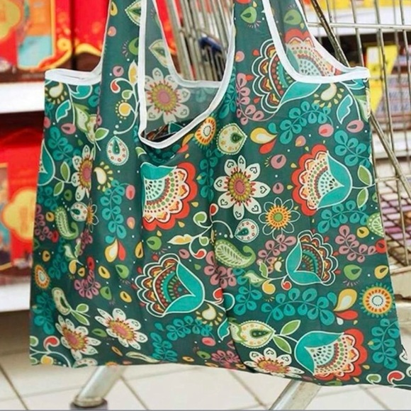 Floral Patterned Tote Bag - Multicolor Reusable Earth 🌎 Friendly Pouch Foldable - Picture 2 of 10